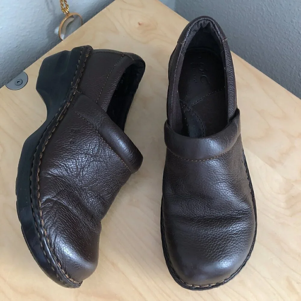 B.O.C. Concepts Leather Clogs Women's size 8.5 Brown & Black Comfort Shoe NEW - Picture 2 of 6
